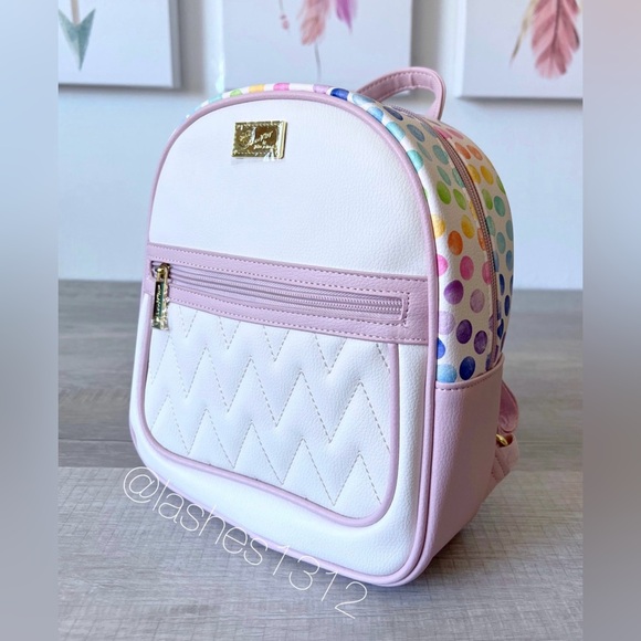 BETSEY JOHNSON Dakota Small Backpack White Rainbow Polka Dots LBDAKOTA - Picture 2 of 8